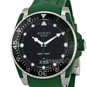 Gucci Dive BRAND NEW 40mm Black Dial Green Rubber Band Men's Watch YA136310